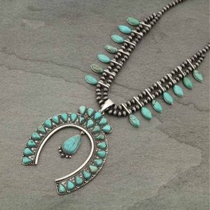 Full Squash Blossom Faux Turquoise Necklace